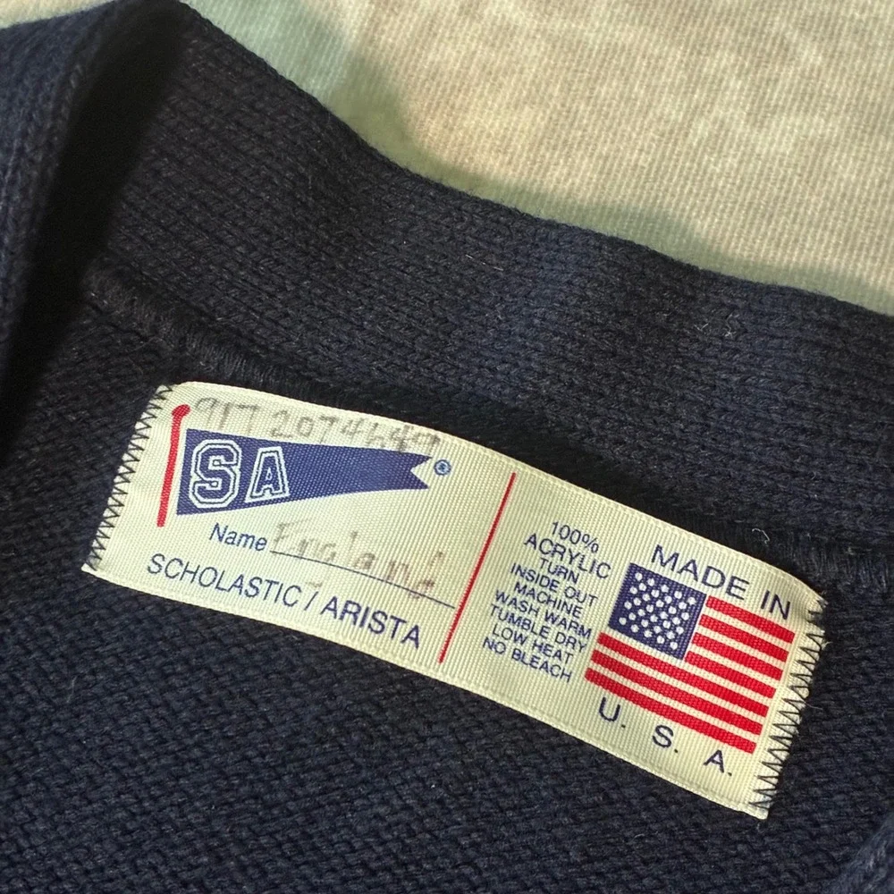 True Vintage Scholastic Arista Navy Blue Cardigan Sweater Lion Mascot Made inUSA
